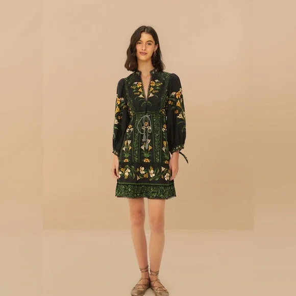 FARM Rio Black Flowers Arch Lenzing™ Ecovero™ Euroflax™ Mini Dress - Picture 1 of 7